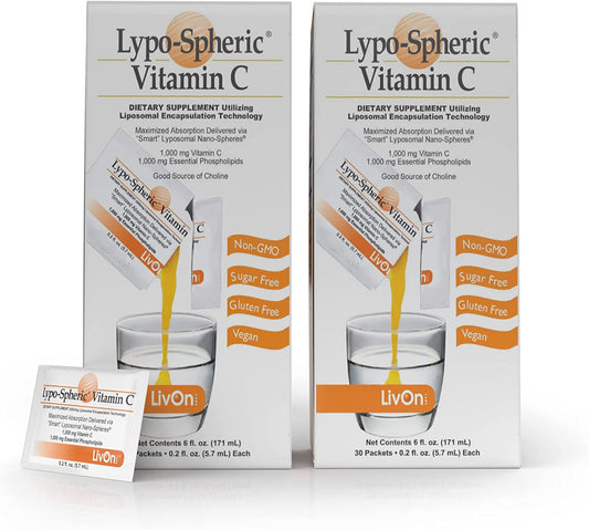 [세트 할인 / 비타민C] 흡수율 높은 속쓰리지 않는 LivOn Labs 리브온 랩 인지질 렉틴 리포솜 리포조말 중성비타민 Lypo-Spheric Vitamin C 1000mg 2박스, 60팩